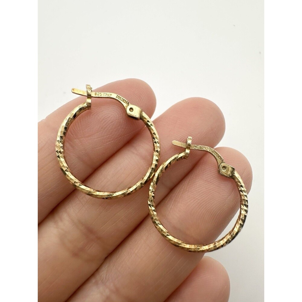 925 Sterling Italy Dyadema Gold Plated Diamond Cut Hoop Earrings